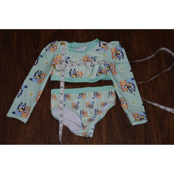 Bluey Girls Sz 3T Two Piece Swimsuit Toddler Long Sleeve Bikini Cartoon Bathing - Picture 3 of 5